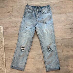 Tasteber Women's Distressed Straight Leg Jeans - Light Blue